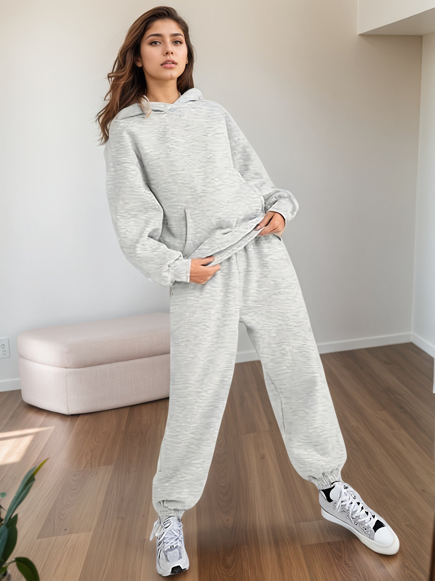 2025 Large Size New 2 Piece Outfits Lounge Hoodie Sweatsuit Sets Oversized Sweatshirt Baggy Fall Fashion Sweatpants With Pockets - DropOnline.co