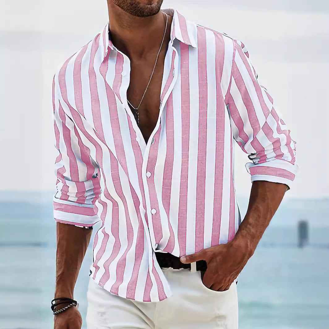 Men's Yarn-Dyed Striped Casual Shirt - Long Sleeve Loose Fit