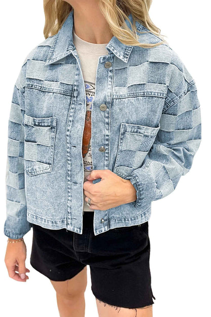 Women's Loose Casual Checkered Denim Jacket