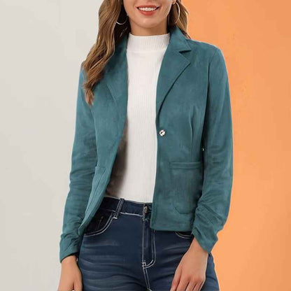 Elegant And Slim-fit Solid Color Long Sleeve Lapel Pocket Jacket