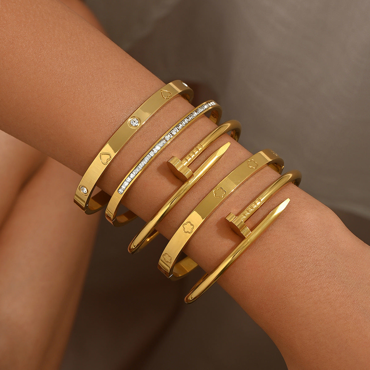 Stainless Steel Gold Bracelet - Love Nail Design