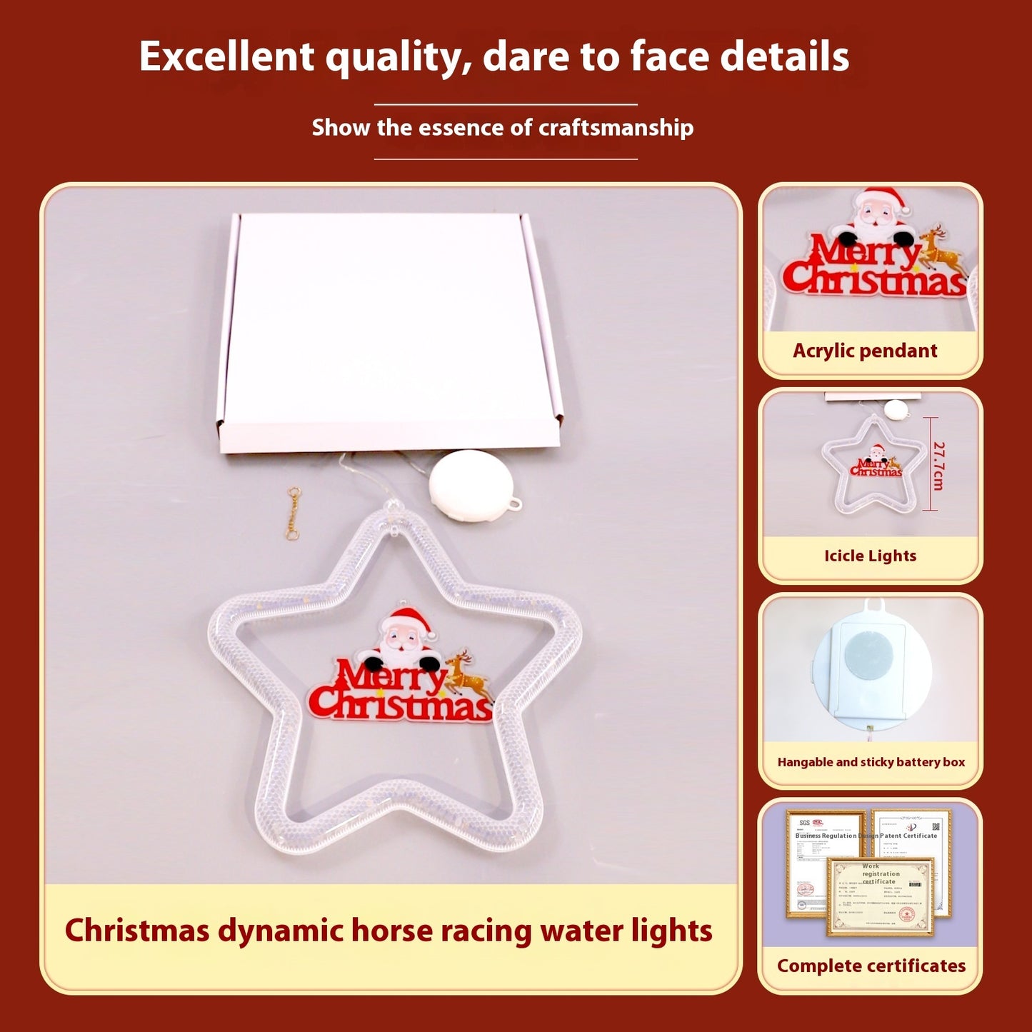 Christmas LED Star Pendant Light - Battery Powered Window Door Decoration with Adhesive