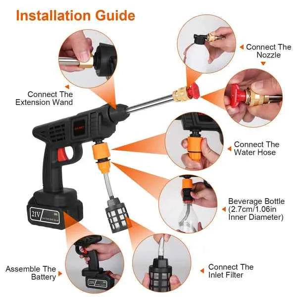 Cordless Pressure Washer Portable Electric Power Washer High Pressure Water Sprayer 363PSI Car Washer Cleaner With 12000mAh 21V Rechargeable Battery And Charger 2 Nozzles