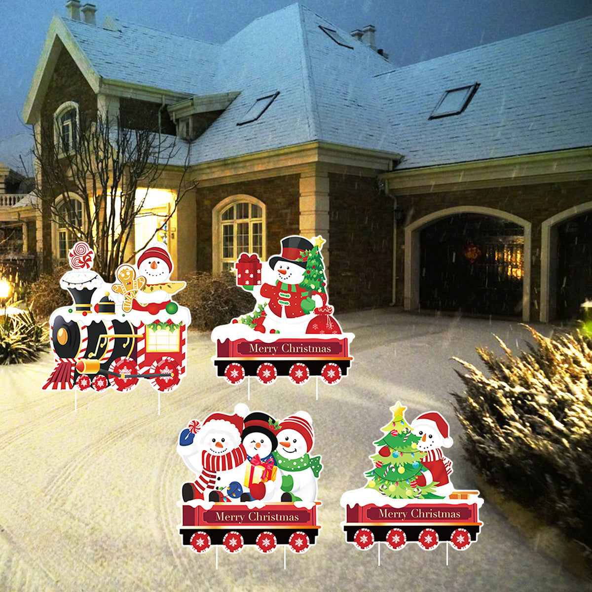 Christmas Yard Signs with Stakes - 4 Pack Holiday Lawn Decoration Set - DropOnline.co