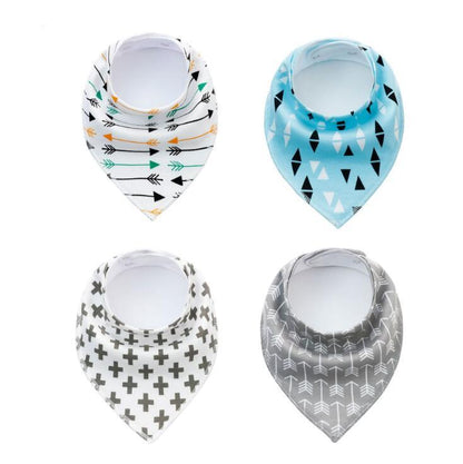 Baby Bandana Bibs 4-Pack - Cotton Triangle Drool Bibs with Arrow & Wave Prints - DropOnline.co
