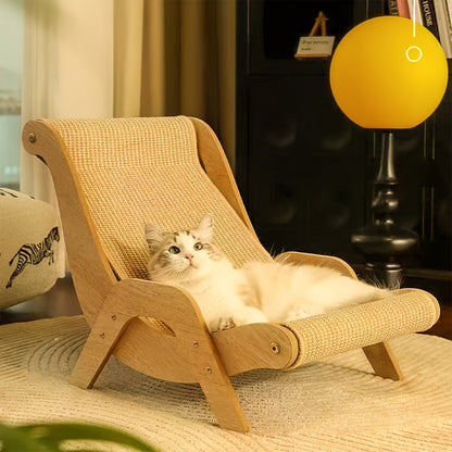 Natural Wood Durable Sisal Cat Hammock With Scratching Board - Multifunctional Indoor Cat Furniture, Ergonomic Lounger For Rest And Play, Scratch-Resistant And Wear-Resistant - DropOnline.co