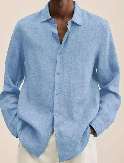 Men's Solid Color Stand Collar Shirt - Long Sleeve Casual Button-Up