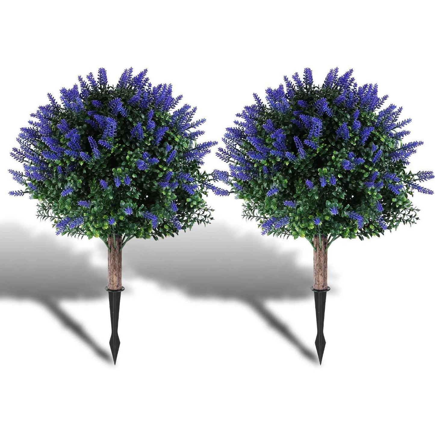 2 Packs Artificial Lavender Topiary Ball Trees - UV Resistant with Ground Spike - DropOnline.co