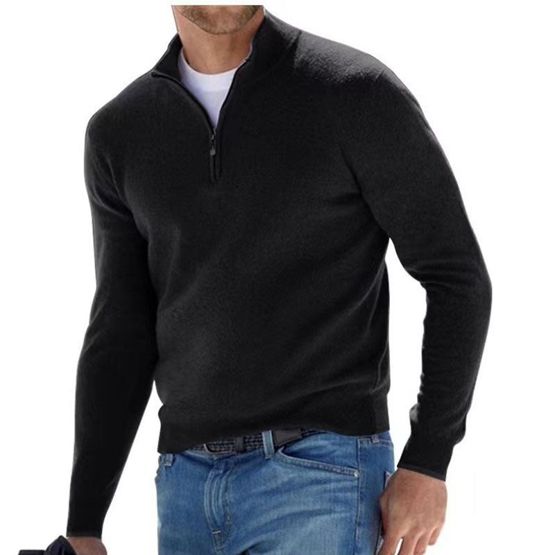Men's Fashion Casual Long Sleeve V-Neck Cashmere Zipper Top - Premium Comfort