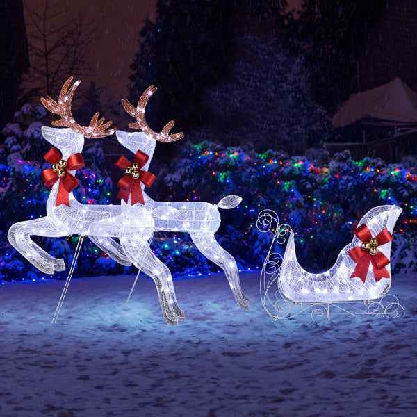 211X27.5X100cm Deer Sled - White Light Powder Mesh Christmas Reindeer Decoration - DropOnline.co
