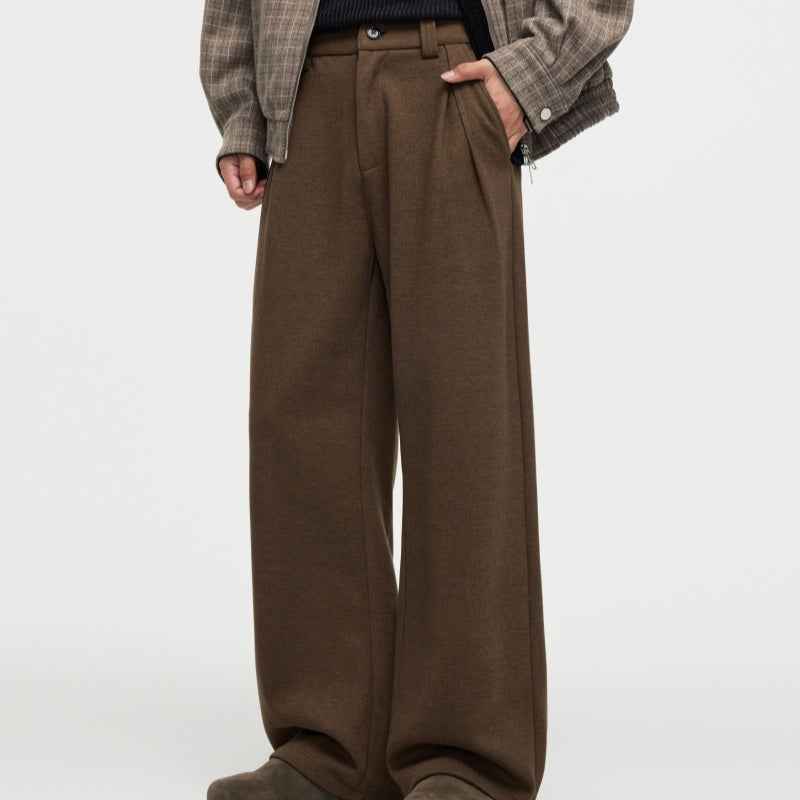 Men's Straight Fleece-lined Casual Wool Trousers