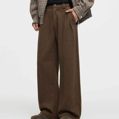 Men's Straight Fleece-lined Casual Wool Trousers