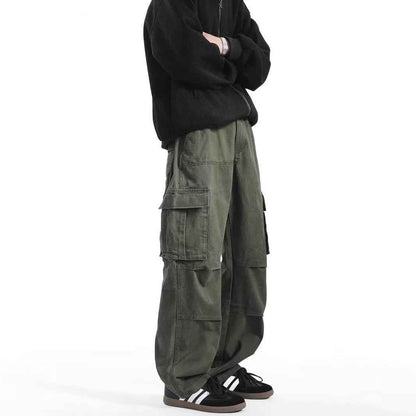 American Retro High Street Multi-pocket Cargo Pants Men