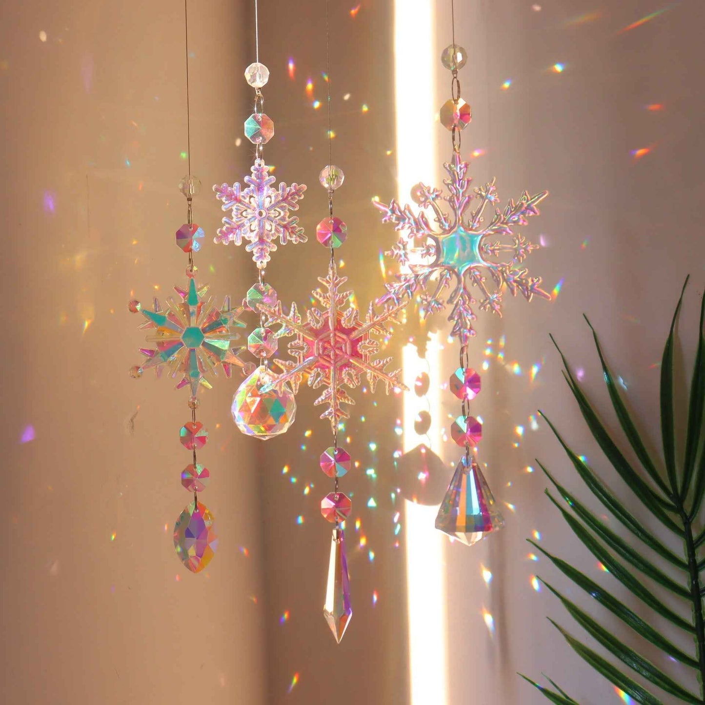 Christmas K9 Crystal Snowflake Sun Catcher - Colorful AB Window Pendant Decoration - DropOnline.co