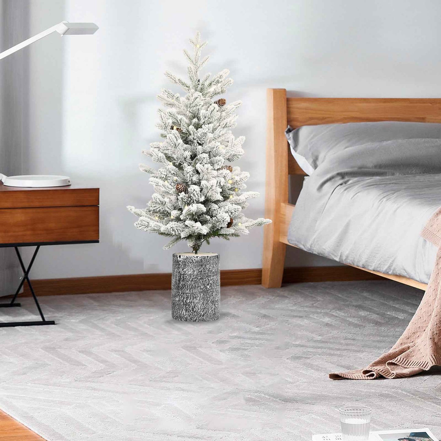 Pre-lit Potted Flocked Christmas Tree - 2FT-6.5FT Snow Frosted with LED Lights