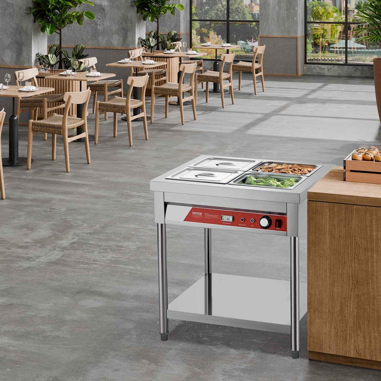 4 X 1/2 Pans Commercial Food Warmer Electric Steam Table With Undershelf