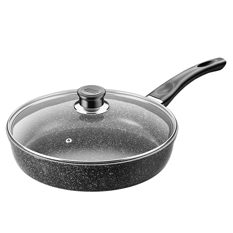 Non-Stick Maifan Stone Pancake Pan - Flat Bottom Frying Pan with Glass Lid