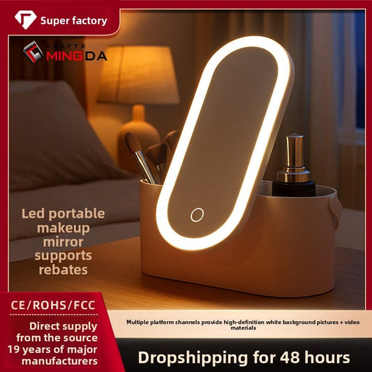 LED Cosmetic Mirror with Storage Box - Portable Travel Vanity Mirror with USB-C & Battery Power