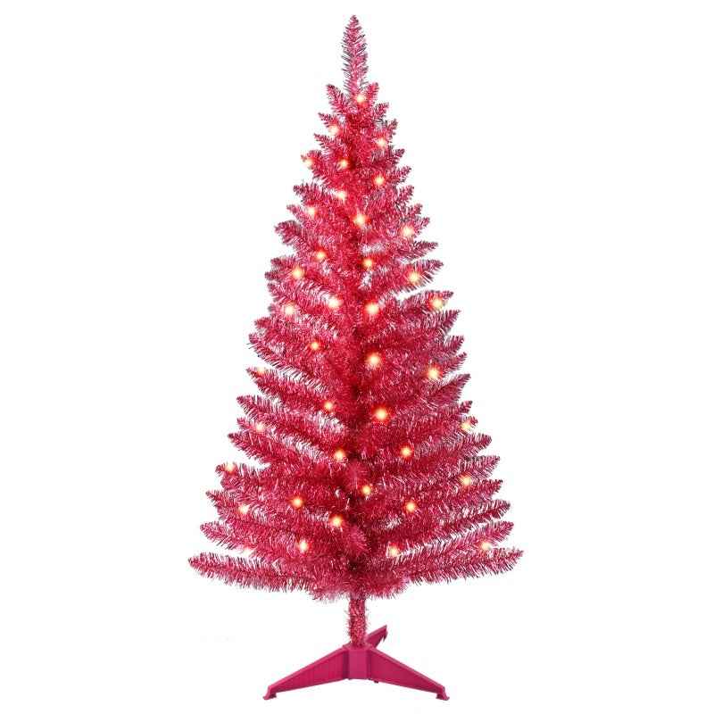 4 Ft Red Artificial Christmas Tree with 50 Lights & 112 Branch Tips