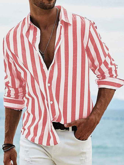 Men's Yarn-Dyed Striped Casual Shirt - Long Sleeve Loose Fit