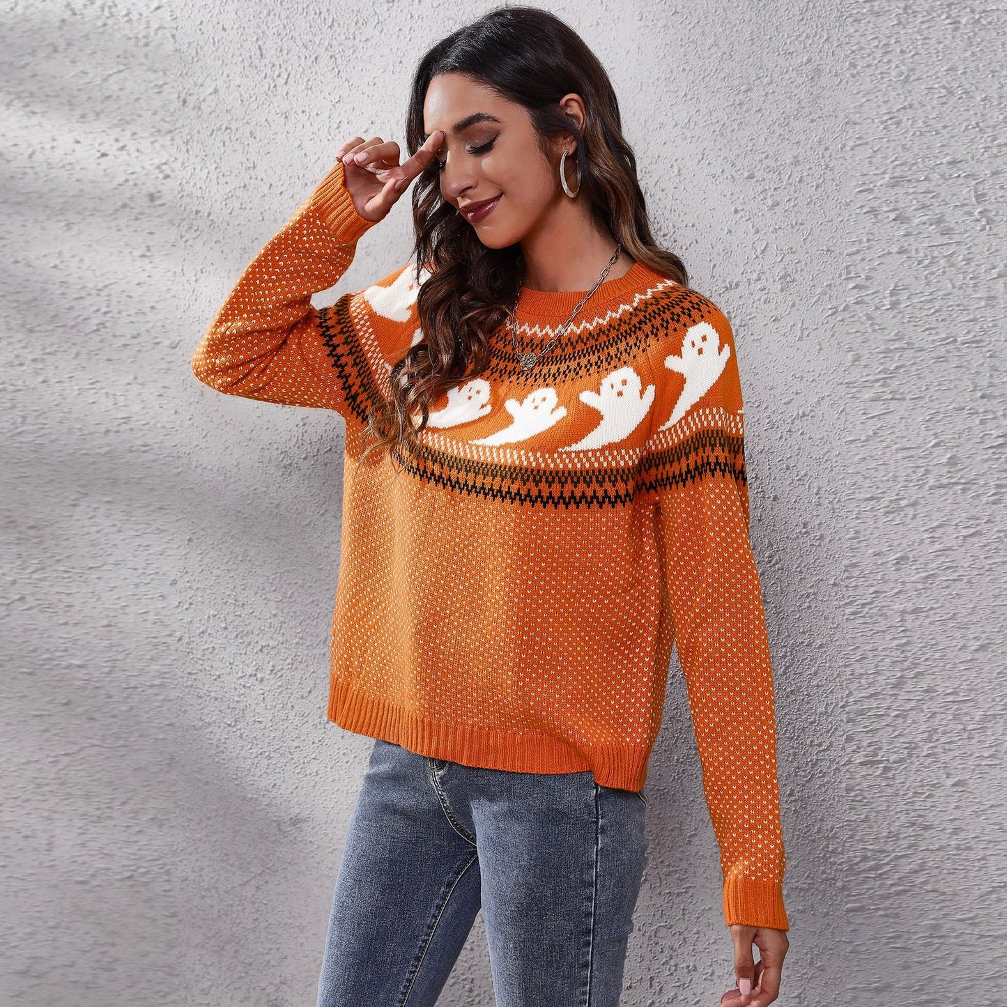 Halloween Ghost Polka Dot Sweater - Women's Loose Knitted Top