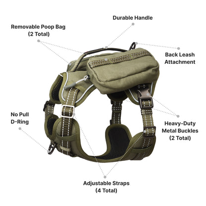 PETMARVEL High-Perfomance Tactical Dog Harness With Backpack, No Pull Front Clip & Metal Buckles - DropOnline.co