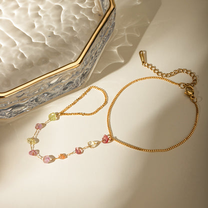 Fashion 18K Gold Stainless Steel Color Broken Stone Chain Ring - DropOnline.co