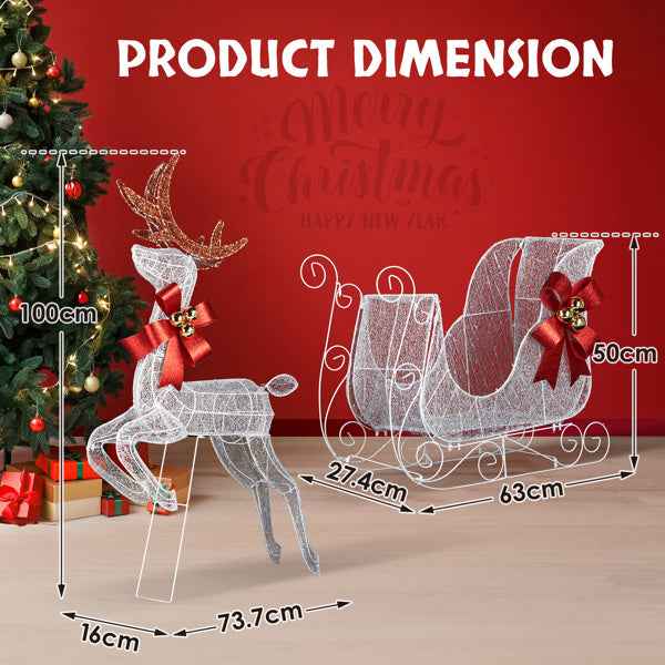 211X27.5X100cm Deer Sled - White Light Powder Mesh Christmas Reindeer Decoration - DropOnline.co