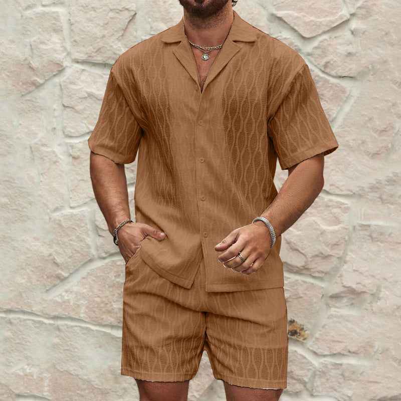 Men's 2-Piece Summer Tracksuit Set - Casual Button Shirt & Shorts Beach Outfit