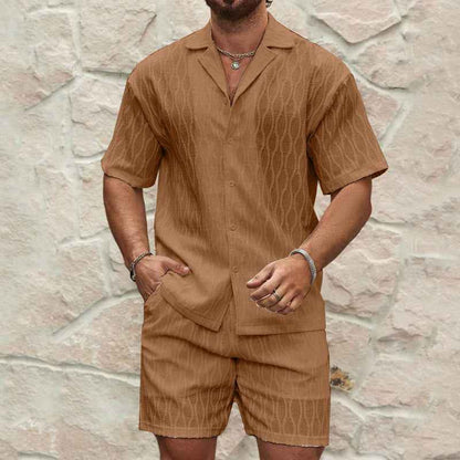 Men's 2-Piece Summer Tracksuit Set - Casual Button Shirt & Shorts Beach Outfit