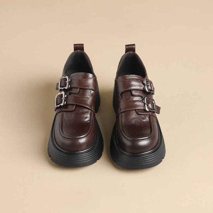 Retro Leather Skirts And Height-increasing Single Shoes