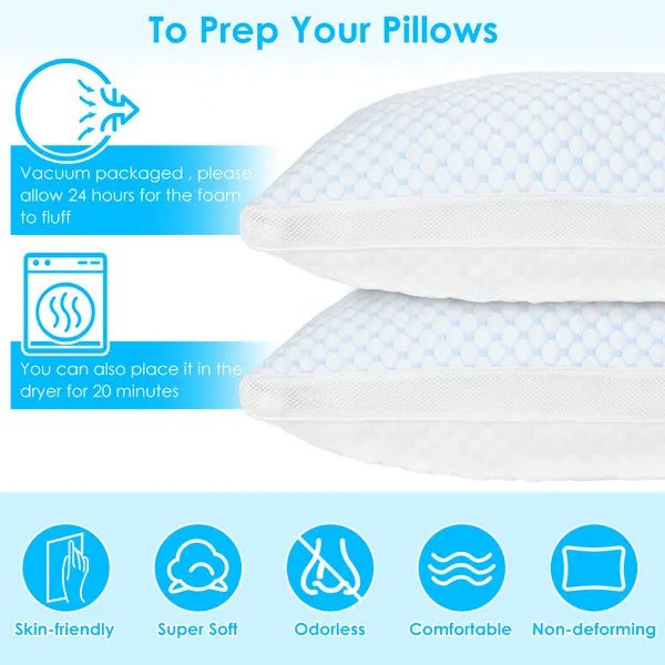 1Pc Shredded Memory Foam Pillow Adjustable Cool Pillow With Extra Filling Machine Washable Cover For Side Back Stomach Sleepers