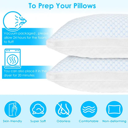 1Pc Shredded Memory Foam Pillow Adjustable Cool Pillow With Extra Filling Machine Washable Cover For Side Back Stomach Sleepers - DropOnline.co