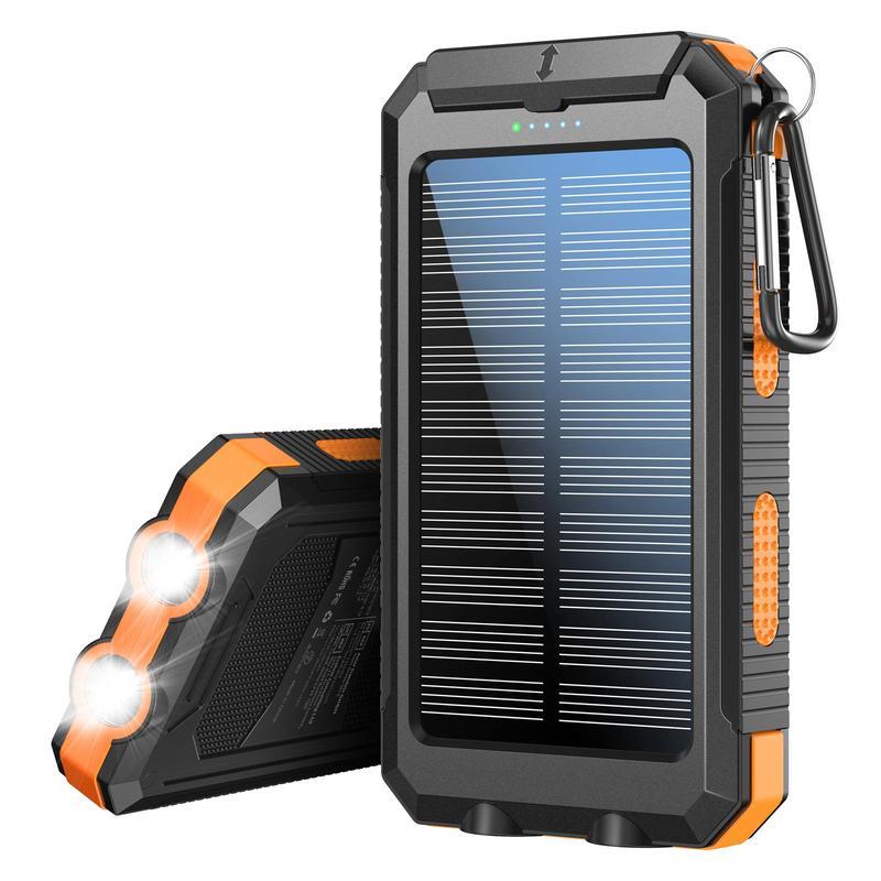 Solar Charger 8000mAh - Waterproof Portable Power Bank with LED Flashlight
