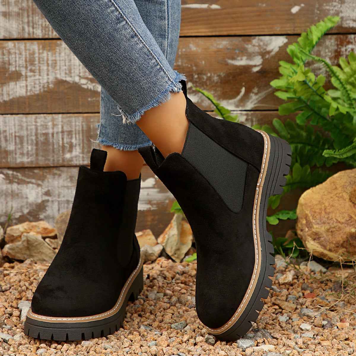 Frosted Mid-ankle Chelsea Bootsstylish, Casual, And Versatile Women's Boots