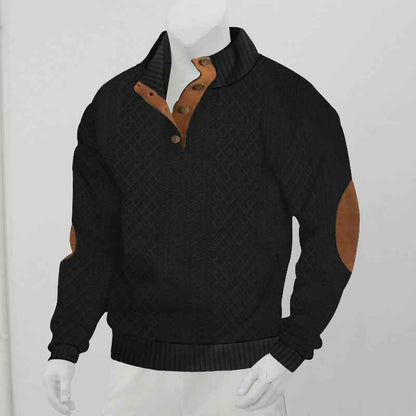 Men's Stand Collar Jacquard Knit Pullover Sweater - Long Sleeve Textured Pattern