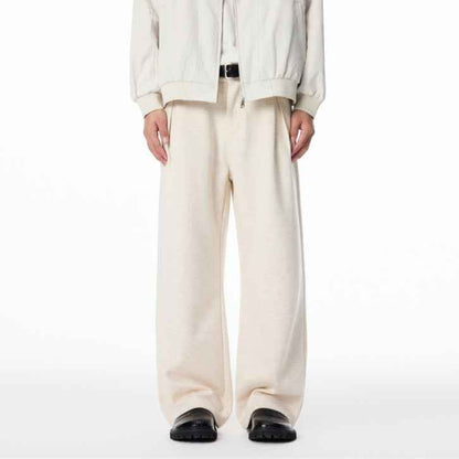 Men's Straight Fleece-lined Casual Wool Trousers