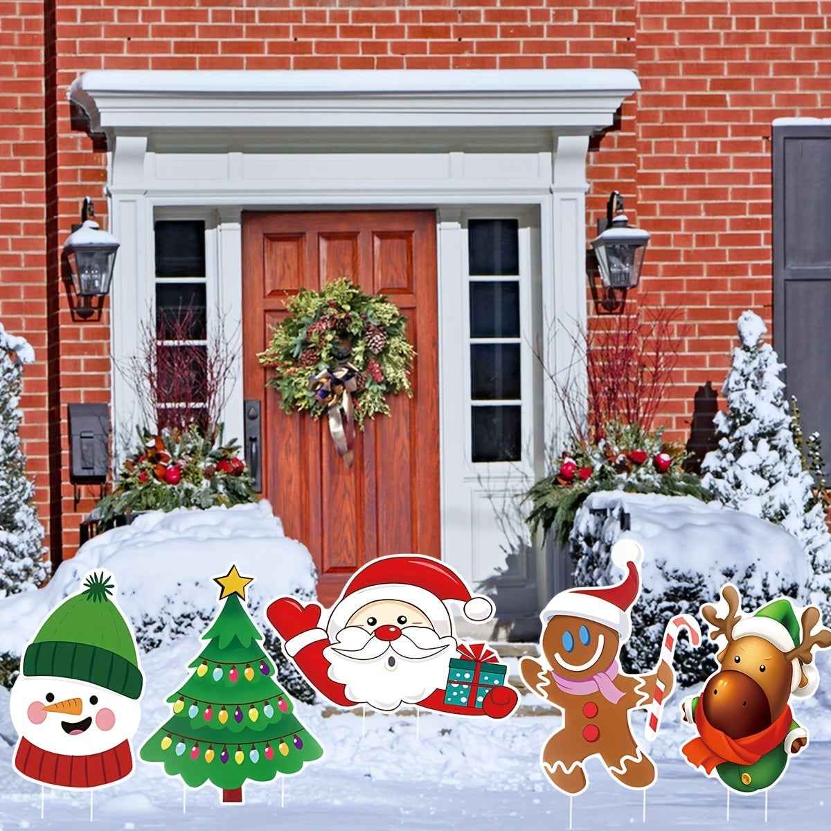 5 Pack Christmas Outdoor Yard Signs with Stakes - Tree Reindeer Santa Gingerbread - DropOnline.co