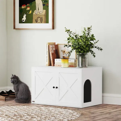 Cat Litter Box Enclosure With Barn Door, Cat Hole - DropOnline.co