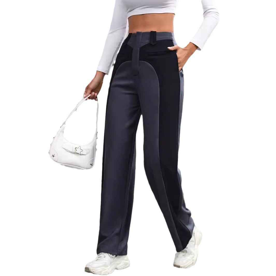 Patchwork Temperament Commuting High-waisted Casual Versatile Slimming Wide-leg Pants