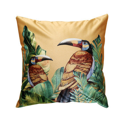 Modern rainforest bird green leaf print cushion cover