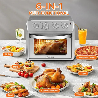 27.5QT 6-in-1 Air Fryer Toaster Oven Dropdown-Door 6-Slice Countertop Convection Oven For Air Frying, Baking, Roasting, Broiling & Grilling, 1600W, Sliver