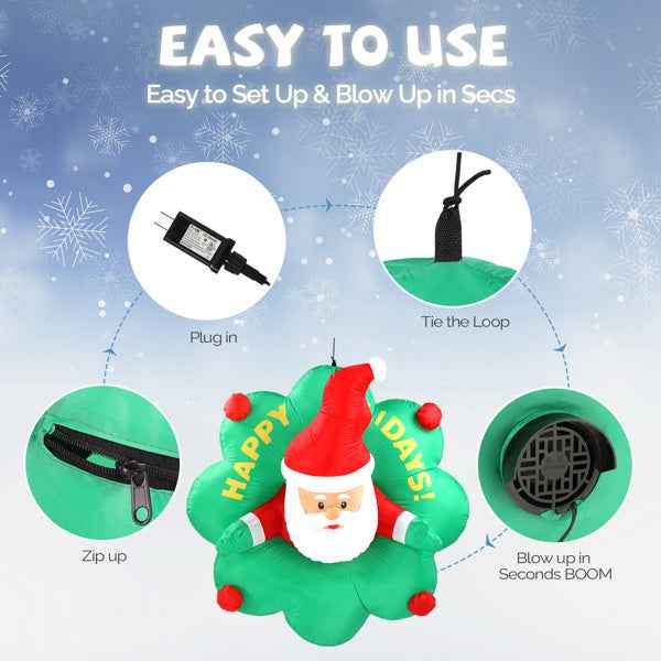 4ft Window Santa Claus Wreath - 5 LED Lights Christmas Inflatable Decoration - DropOnline.co