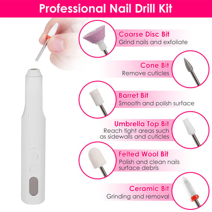 1Pc Portable Cordless Electric Nail Drill Kit Charging Base With UV Nail Dryer 6Pcs Nail Drill Bits 5Speeds Direction Control Timer Setting For Acrylic Gel Nails Polish Manicure Pedicure - DropOnline.co