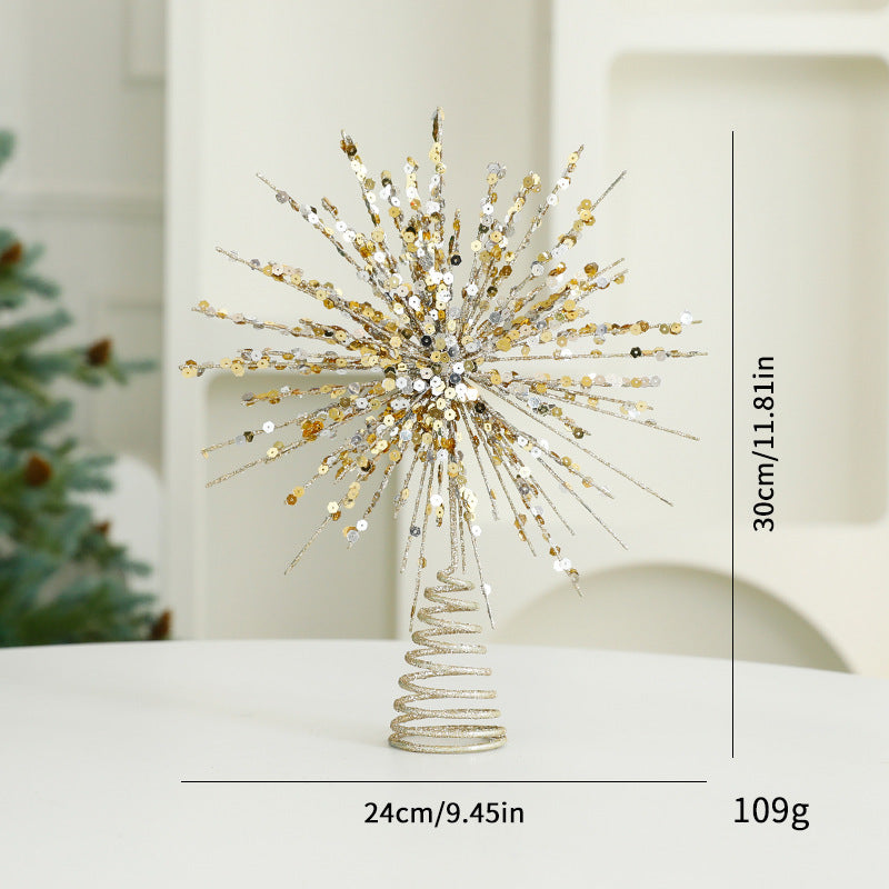 Christmas Metal Star Ornament - Eight Awn Champagne Gold Silver Decoration (25-30cm)