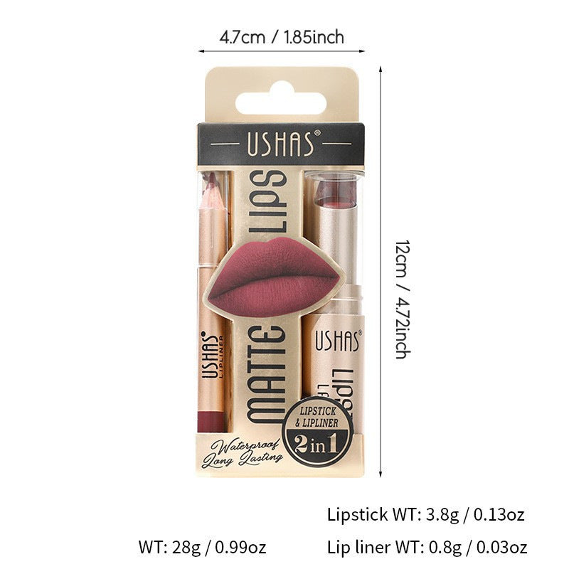 Long-Lasting Matte Lipstick & Lip Liner Set - Waterproof Non-Transfer 12 Color Collection