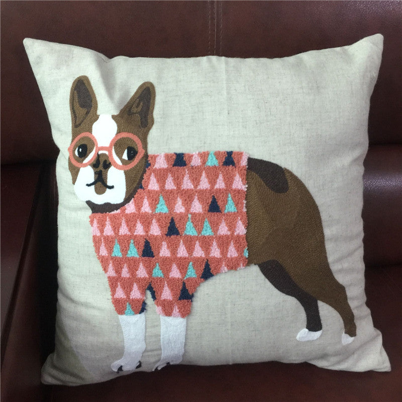 Pillow Embroidered Cushion With Core American Dog
