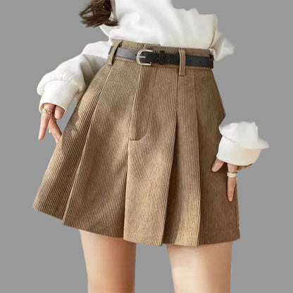 Corduroy Pleated Slim Casual Wide-leg Shorts Women