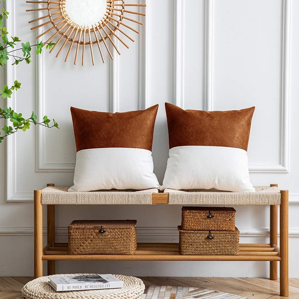 PU Stitching Cotton Canvas Double Stitching Leather Sofa Cushion Cover