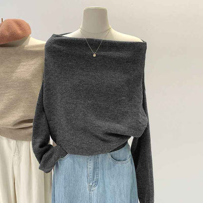 French Lazy Style Off-shoulder Loose Knit Base Sweater